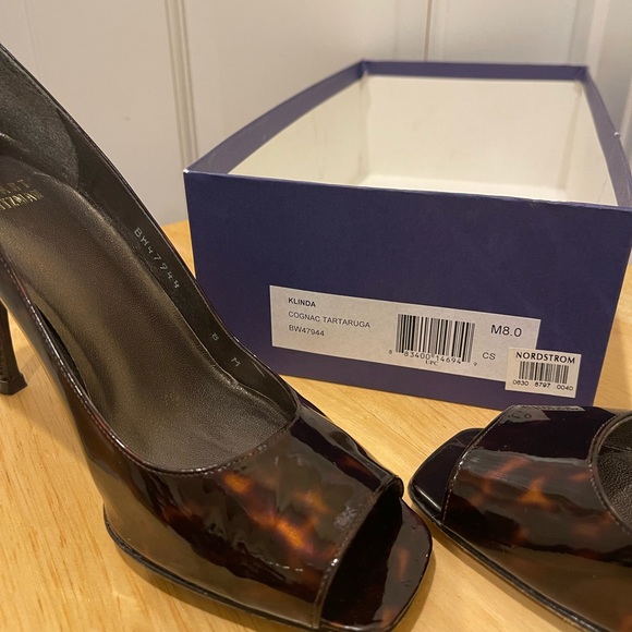 Stuart Weitzman peep-toe cognac tortoise pumps 8M - Picture 2 of 5